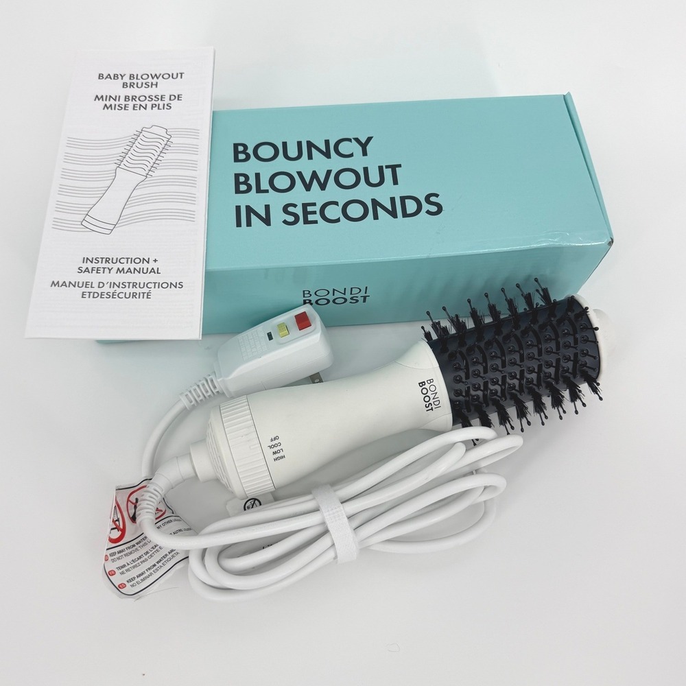 BondiBoost Baby Blowout Brush Mini Hot Air Styler White Travel Size 360 Swivel